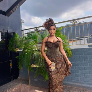 Brown luxurious lace bridal wrap outfit,beaded corset dress for bride, corset wedding dress,handmade luxury bridal dress,wedding guest dress