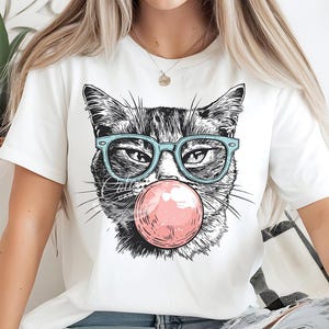 Cute Cat Bubble Gum PNG Pink Blue Cat Clipart for Sublimation T-Shirt Mug Tumbler Design Funny Pet Lover Art Digital Download Craft File