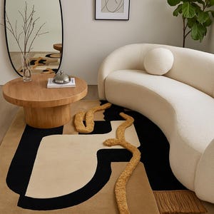Handmade Wool & Silk Abstract Rug: 3D High Pile Textured Carpet