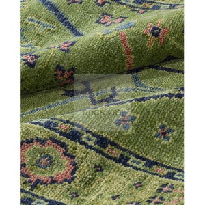 Hand-Knotted Olive Green Oushak Rug: Floral Wool Area Rug