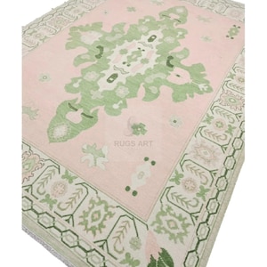 Handmade Pink Oushak Rug 8x10: Wool Turkish Carpet, Vintage Style