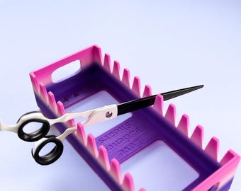 11-Slot Grooming Shear Holder | Non-Slip Scissors Organizer Tray | Gradient Colors