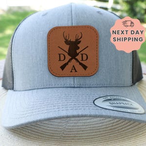 Deer Hunting Dad Hat, Custom Leather Patch Cap, Father&#39;s Day Gift, Outdoorsman Hat, Hunter Dad Cap, Next Day Shipping