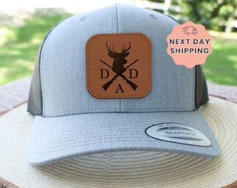 Deer Hunting Dad Hat, Custom Leather Patch Cap, Father's Day Gift, Outdoorsman Hat, Hunter Dad Cap, Next Day Shipping