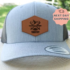 Personalized Hunting Hat, Custom Leather Patch Cap, Duck Hunting Gift, Outdoorsman Cap, Mens Trucker Hat, Fathers Day Gift, Custom Name Hat