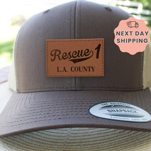 Rescue 1 Firefighter Trucker Hat, Fire Rescue Department Cap, Firefighter Gear, Firefighter Gift, Custom Patch Hat, Unisex Snapback