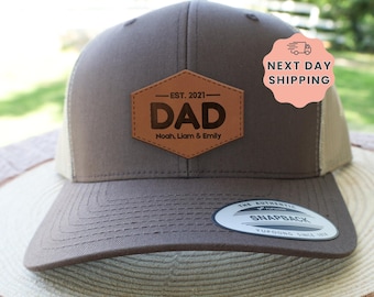 Personalized Dad Hat, Est. 2021 Dad Cap, New Father Gift, Father's Day Gift, Trucker Hat, Leather Patch Hat, Custom Dad Present