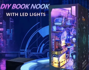 DIY Book Nook Kit | Cyberpunk Dimension 3D Puzzle Craft | Wooden Handmade Bookend - Futuristic Shelf Insert