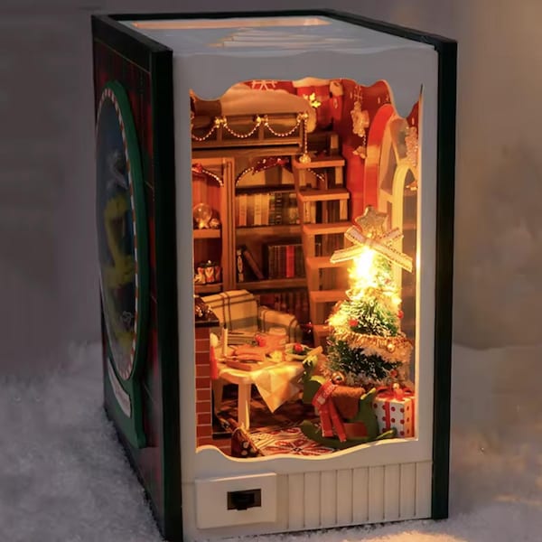 DIY kerstdagboek met hoekjesset | 3D-puzzel voor de feestdagen | Gezellige winterplankinzet – houten montageset en feestelijk cadeau boekensteun