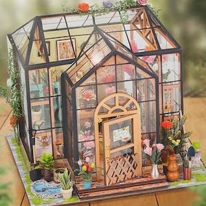 Estufa de vidro para livros - Kit de montagem faça você mesmo com flores e design de tampo de chuveiro