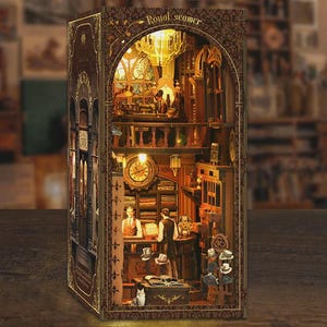Coin livre pour penderie de chambre vintage - Mini ensemble de travaux manuels DIY - Kit de casse-tête 3D Library - Déco de bureau vintage - Ensemble d'insertion d'étagères pour la maison confortable