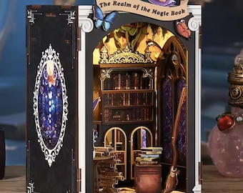 Kit de canto mágico para livros faça você mesmo: suporte para livros em quebra-cabeça de madeira 3D em miniatura para biblioteca