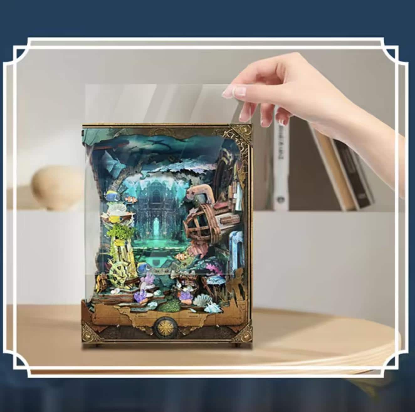 DIY Atlantis Book Nook Kit: Miniature Underwater Bookshelf Insert