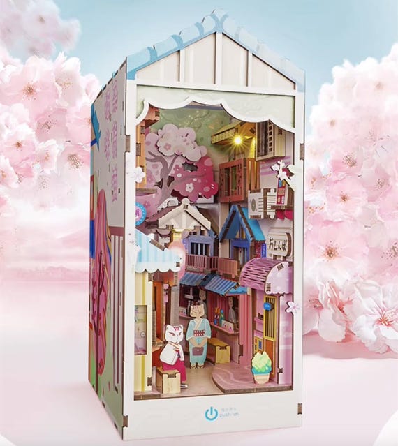 Pink Japanese Street Book Nook Kit | DIY 3D Cherry Blossom Puzzle