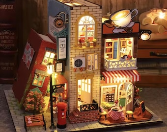 DIY Coffee Villa Book Nook Kit | 3D Café Puzzle Craft | Cozy Espresso House Shelf Insert – Wooden Assembly Set & Warm Bookend Gift