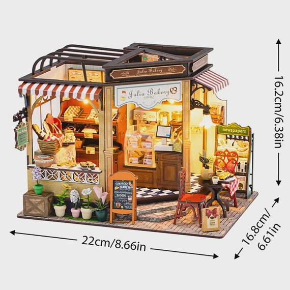 Julia's Bakery Mini Dollhouse Kit – DIY Wooden 3D Puzzle With