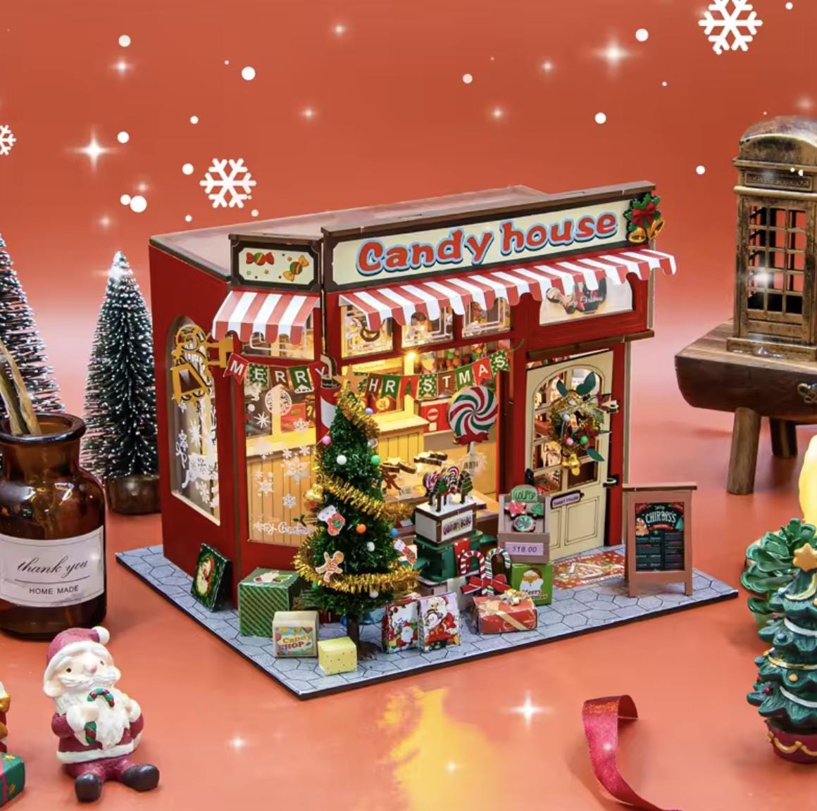 工芸品 Sweet Shop booknook + acrylic box DIY Candy House Book Nook Kit | Mini Sweet Shop Puzzle Craft