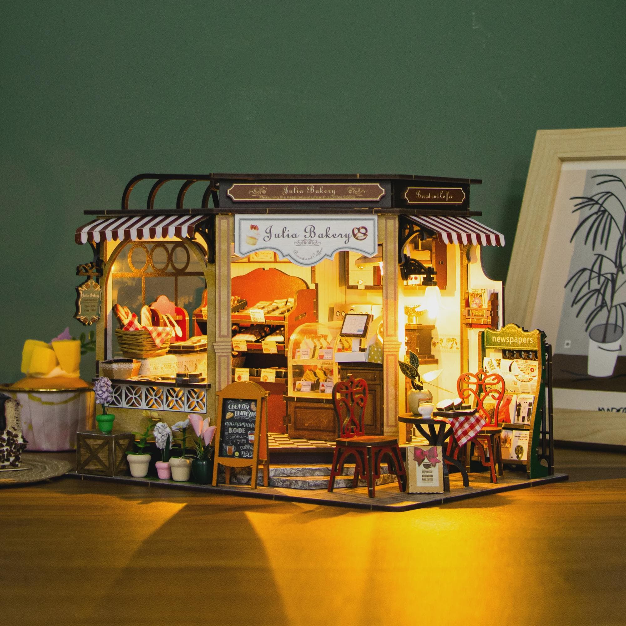 Julia's Bakery Mini Dollhouse Kit – DIY Wooden 3D Puzzle With
