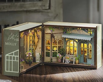 Cute Flower Shop Book Nook 3D Mini DIY Craft Kit – Handmade Small Scene Model for Bookshelf Decor