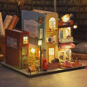 Angolo lettura fai da te per Cozy Cat Café - Caffetteria in miniatura accogliente con angolo lettura e gattini / Kit per la creazione di una casa delle bambole 3D