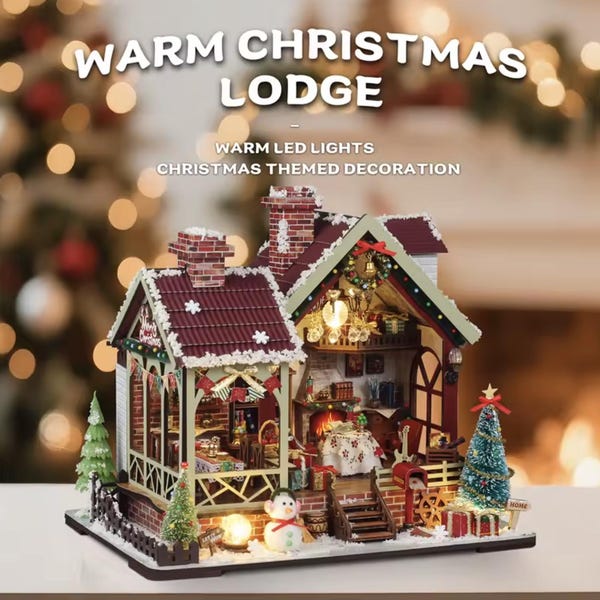 DIY-set boekenhoekjes kersthut – Handgemaakte, knusse vakantiehut met led-verlichting, mini plankinzetstuk winters tafereel en 3D-puzzelset