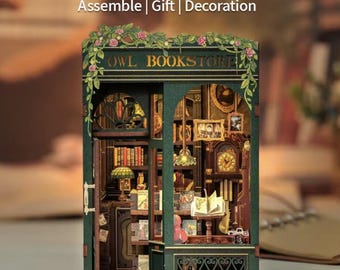 DIY Eulen Buchladen Buch Nook Kit | 3D gemütliche Bibliothek Puzzle Handwerk | Zauberhafter Leseregal-Einsatz – Holzbaukasten & skurrile Buchstütze