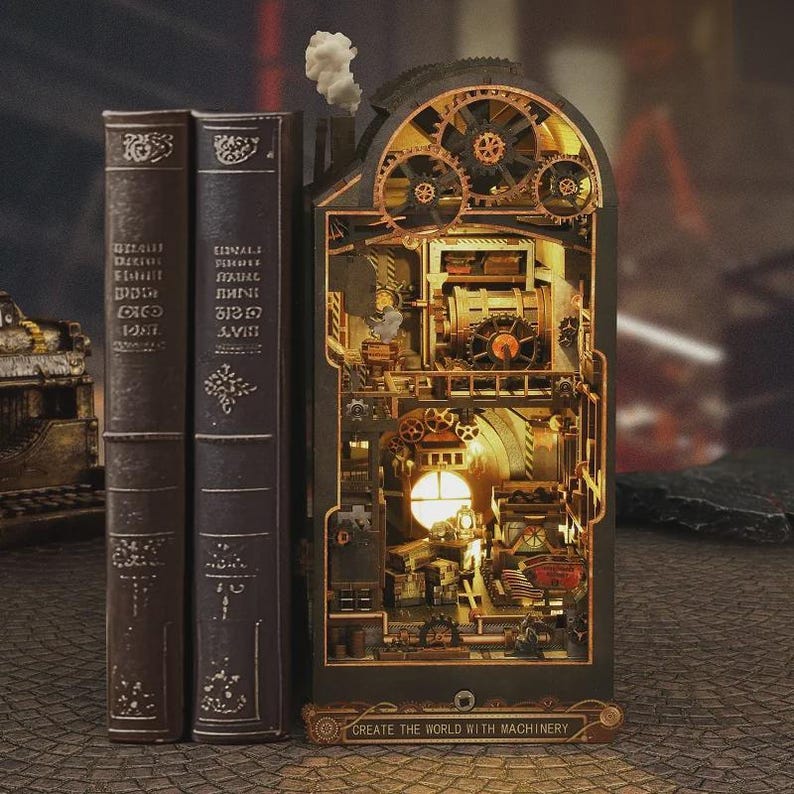 Steam & Cogs Factory Book Nook – DIY Miniature Mechanical Workshop With