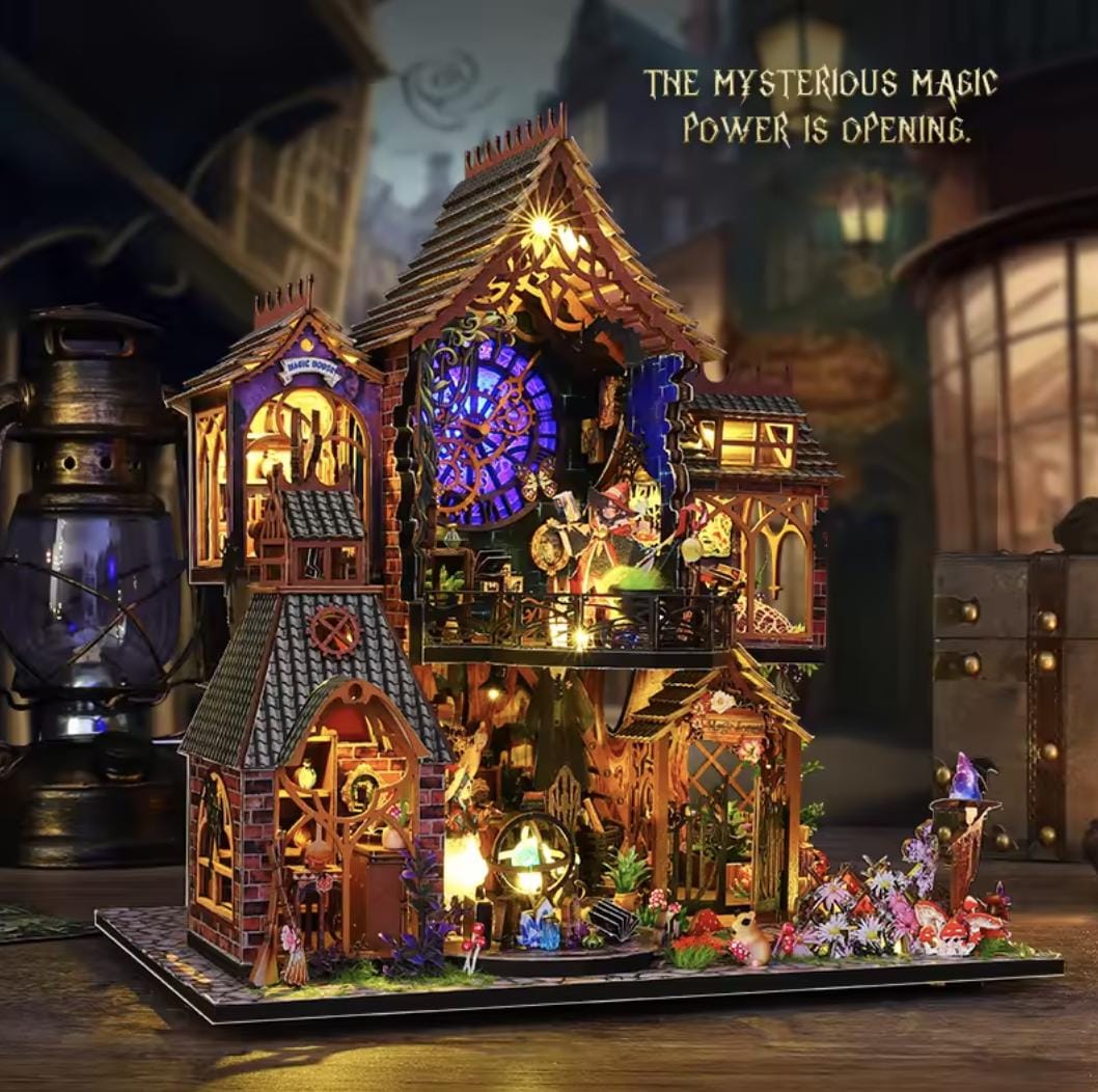 DIY Magic Spirit Cottage Book Nook - Mini 3D Wooden Dollhouse Kit - Handmade Craft Set & Bookend - Tiny Desk Decor Set
