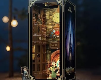 Cantinho de Livros DIY - Kit Miniatura 3D de Madeira | Kit de Artesanato com Estante e Suporte de Livros de Bruxo para Adultos