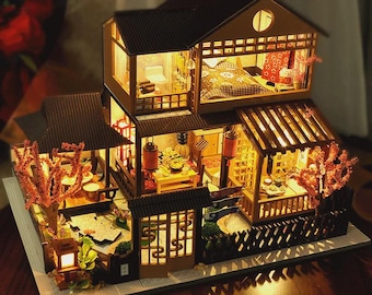 Japanese Tea House Book Nook – Mini DIY 3D Kit with Cherry Blossom Garden & Traditional Room Scene 3D Assembly Craft Set