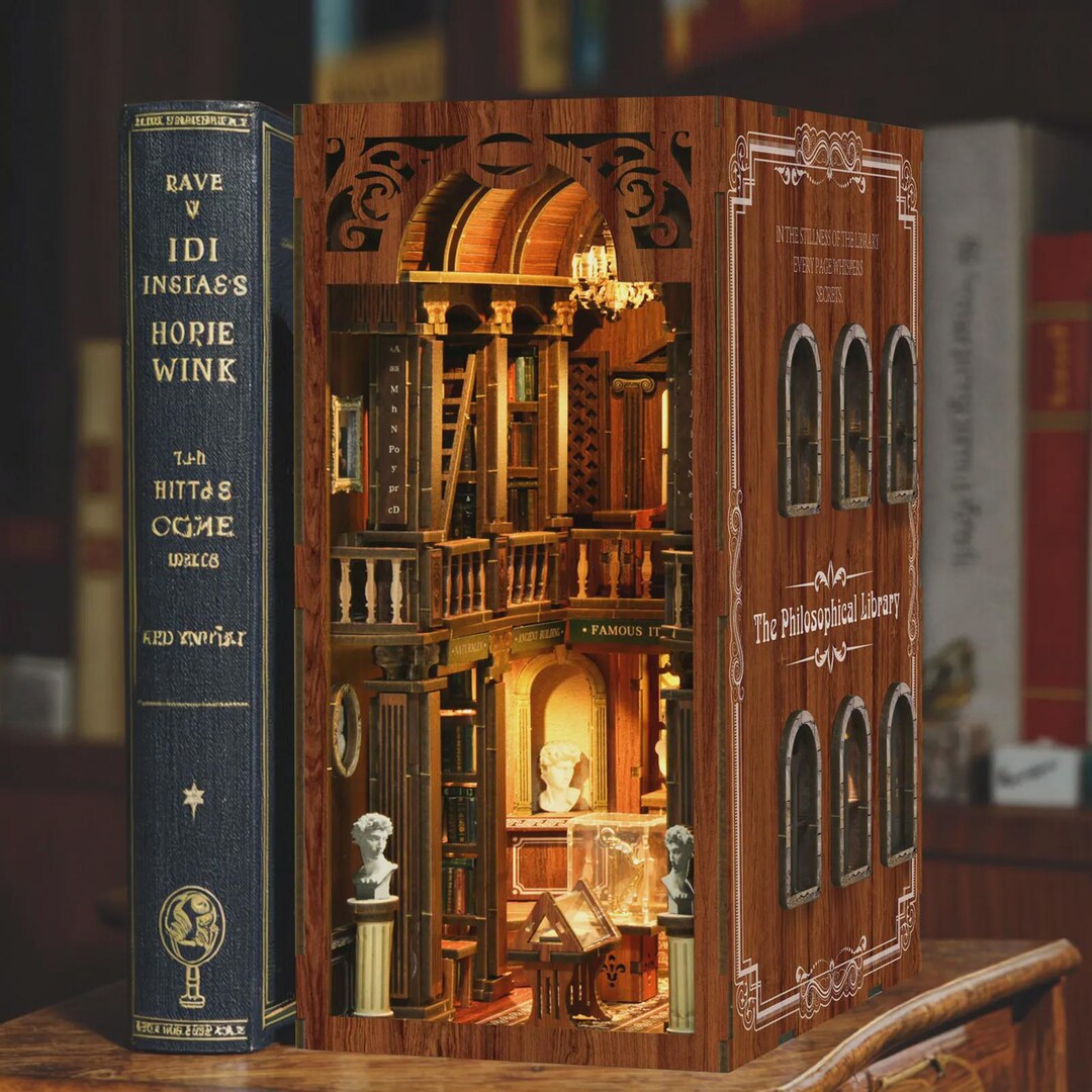 Philosopher’s Library Book Nook – DIY 3D Miniature Kit With Statues ...