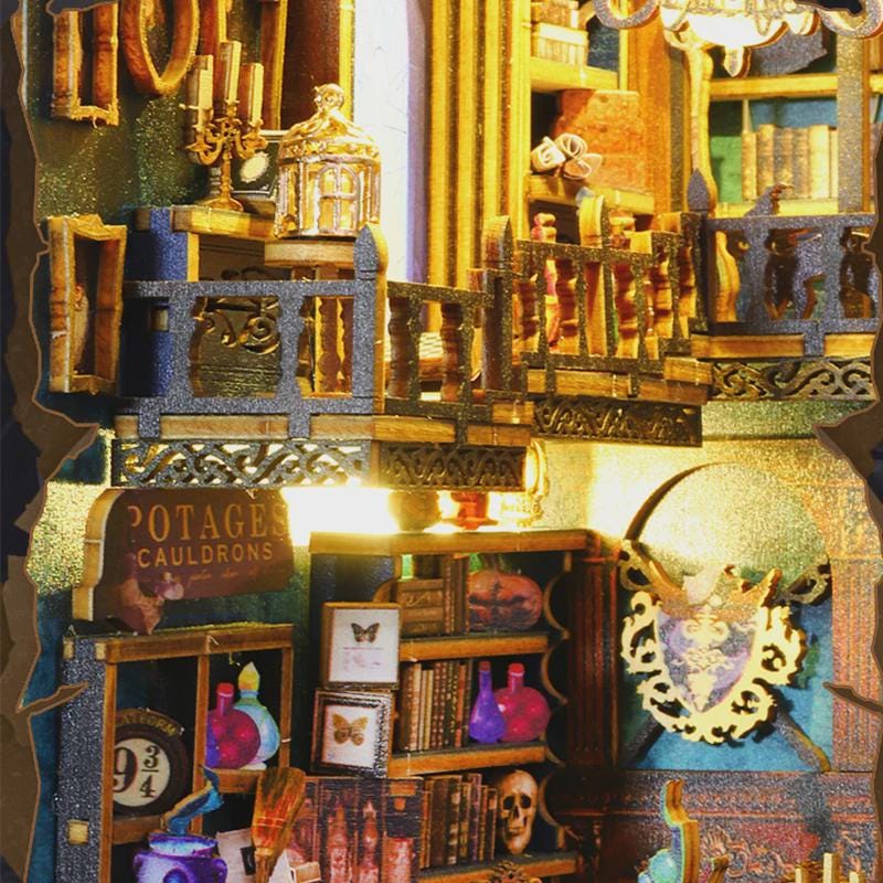 DIY Book Nook Kit - 3D Wooden Puzzle Bookend With LED Lights For Adults & Teens
