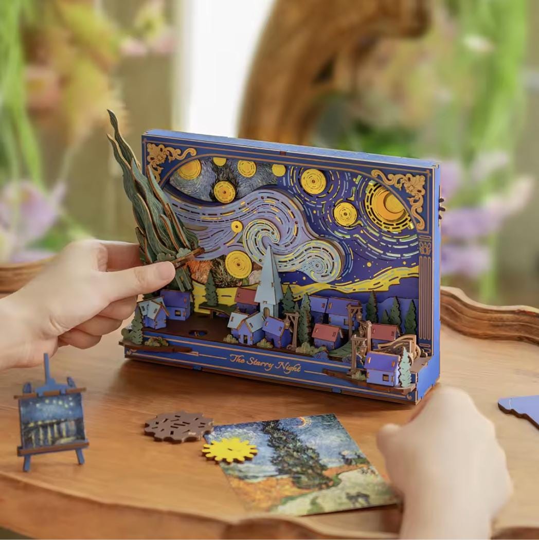 The Starry Night Wall Art | DIY Moving 3D Wooden Puzzle With LED