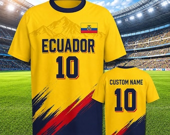 Camiseta de fútbol de Ecuador personalizada, camiseta de fútbol de Ecuador personalizada, nombre y número personalizados, regalo para el aficionado de Ecuador, equipación de fútbol 2026