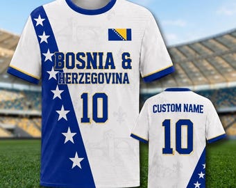 Personalized Bosnia and Herzegovina Soccer Jersey with Name and Number, Bosnia Football Fan Shirt Gift