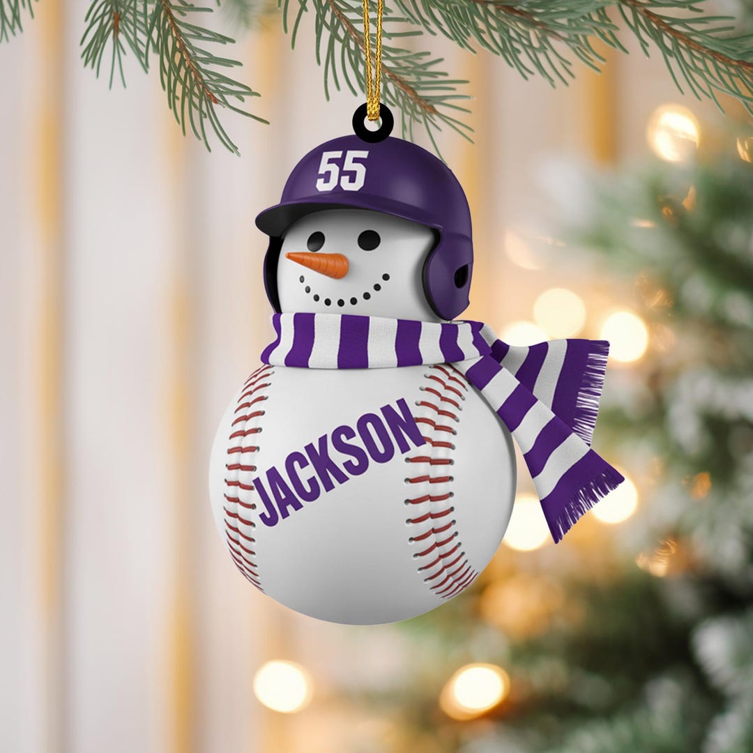 Baseball Snowman Christmas Ornament Personalized Acrylic Sports Design ...