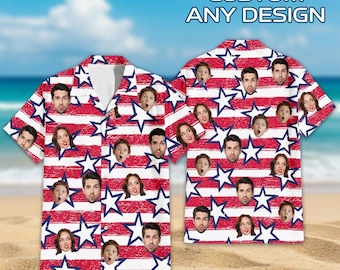 Custom Face Hawaiian Shirt USA 250th Anniversary, Patriotic American Flag Shirt, 4th of July Outfit, Independence Day Gift