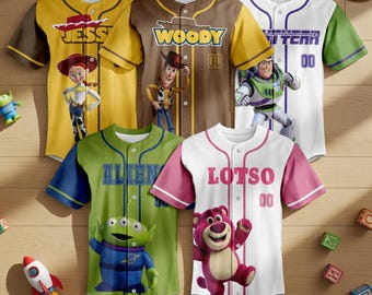 Camiseta de béisbol personalizada de Toy Story, camiseta personalizada de Woody, Buzz Lightyear, Jessie, Alien y Lotso, regalo de conjunto Disney a juego para niños