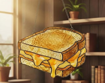 Atrapasueños acrílico con queso a la parrilla, vitral con comida para colgar en la ventana, arte con sándwich de queso derretido, bonito regalo para decorar la cocina.