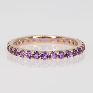 Dainty Amethyst Eternity Band,Purple Gemstone Ring in Rose Gold Over Silver, Minimalist Birthstone Stackable Ring, Gift for Her