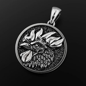 Rooster Handmade Sterling Silver Men Signet Pendant, Cockerel Animal Signet Pendant, Rooster Silver Engraved , Cockerel Silver Men&#39;s Jewelry