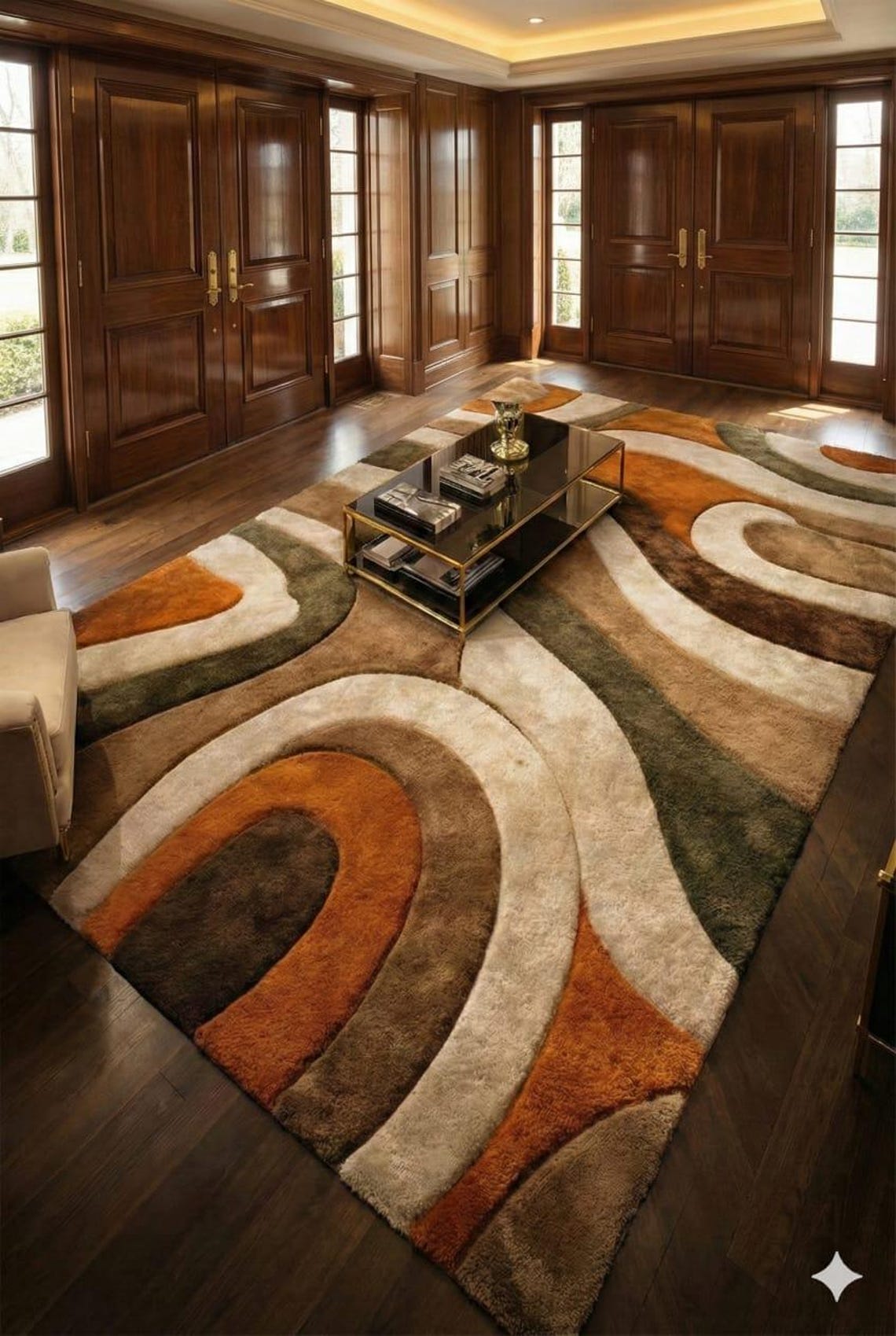 Hand Tufted Abstract Area Rug, Modern Wave Design Silk Wool Rug, Earth ...