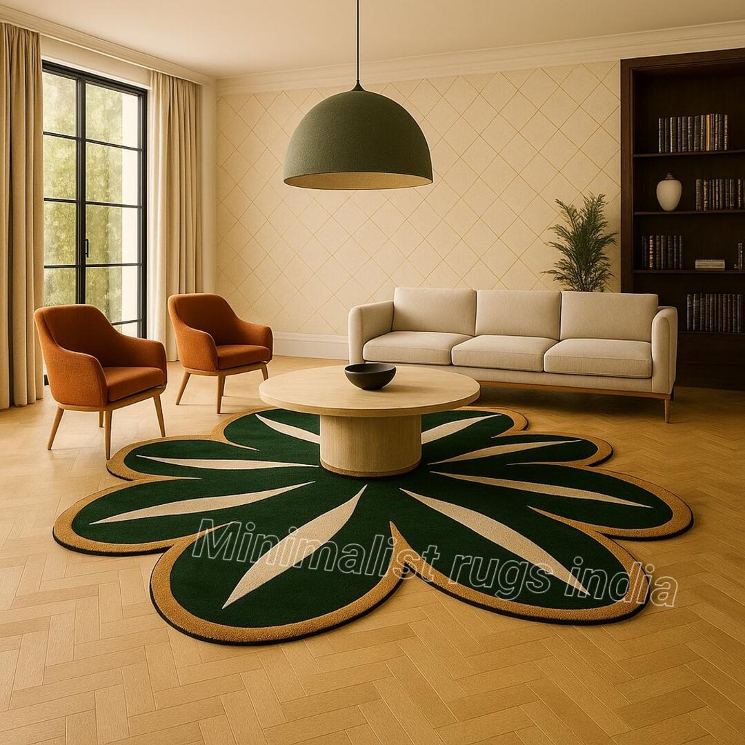Picture of Luxury Green Leaf Shape Rug | Modern Minimalist Carpet for Living Room ...