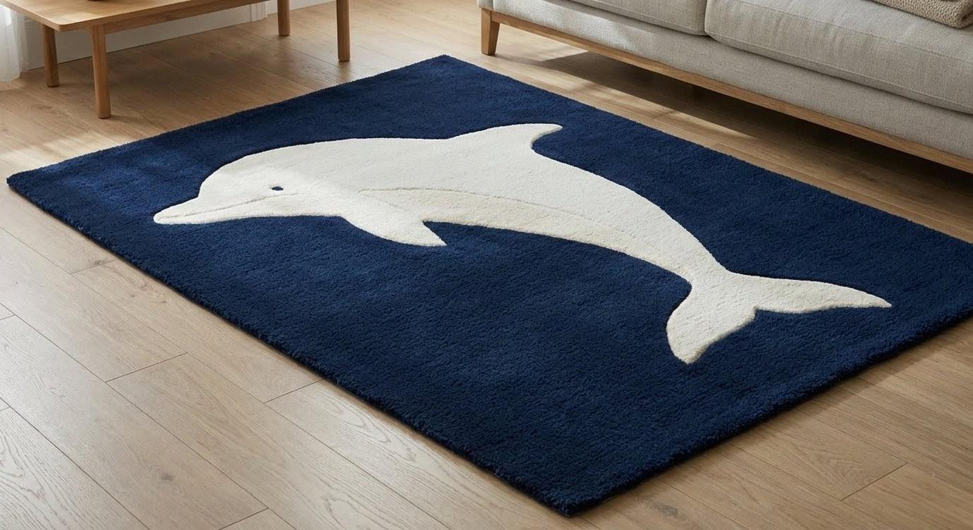 Dolphin Area Rug, Ocean Animal Kids Room Rug, Hand Tufted Wool Carpet ...