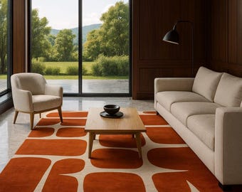 Burnt Orange Geometric Block Rug, Mod...