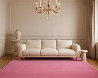 Solid Rose Pink Hand-Tufted Wool Rug - Vibrant Minimalist Luxury Carpet - Bold Fuchsia Area Rug for Living Room & Glam Bedroom - Custom Size