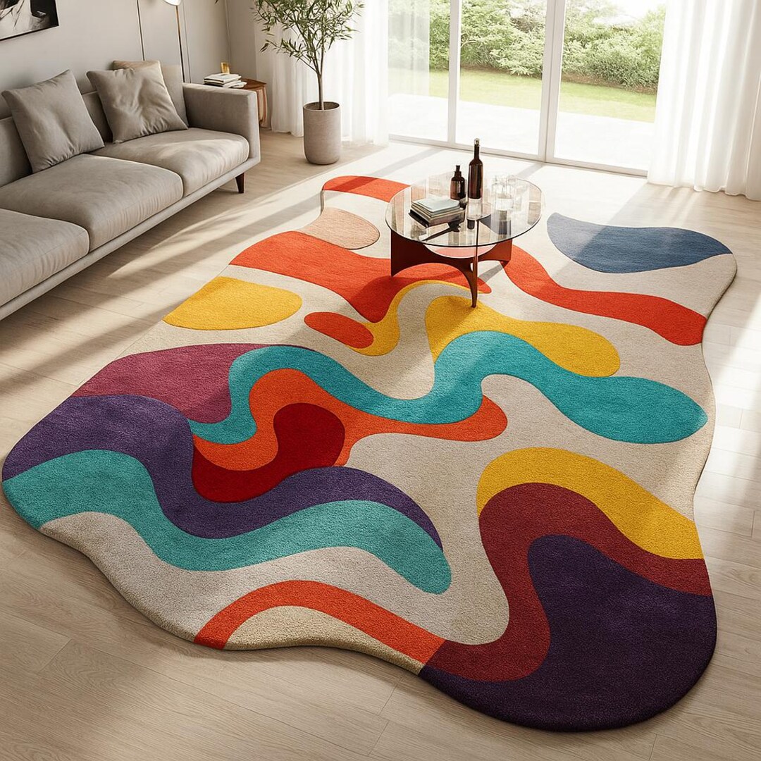 Colorfull Area Rugs Abstract Wavy Area Rug – Colorful Modern Floor Decor - Etsy