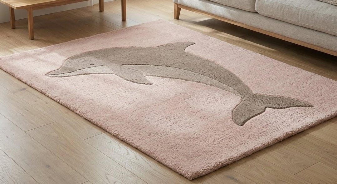 Dolphin Area Rug, Ocean Animal Kids Room Rug, Hand Tufted Wool Carpet ...