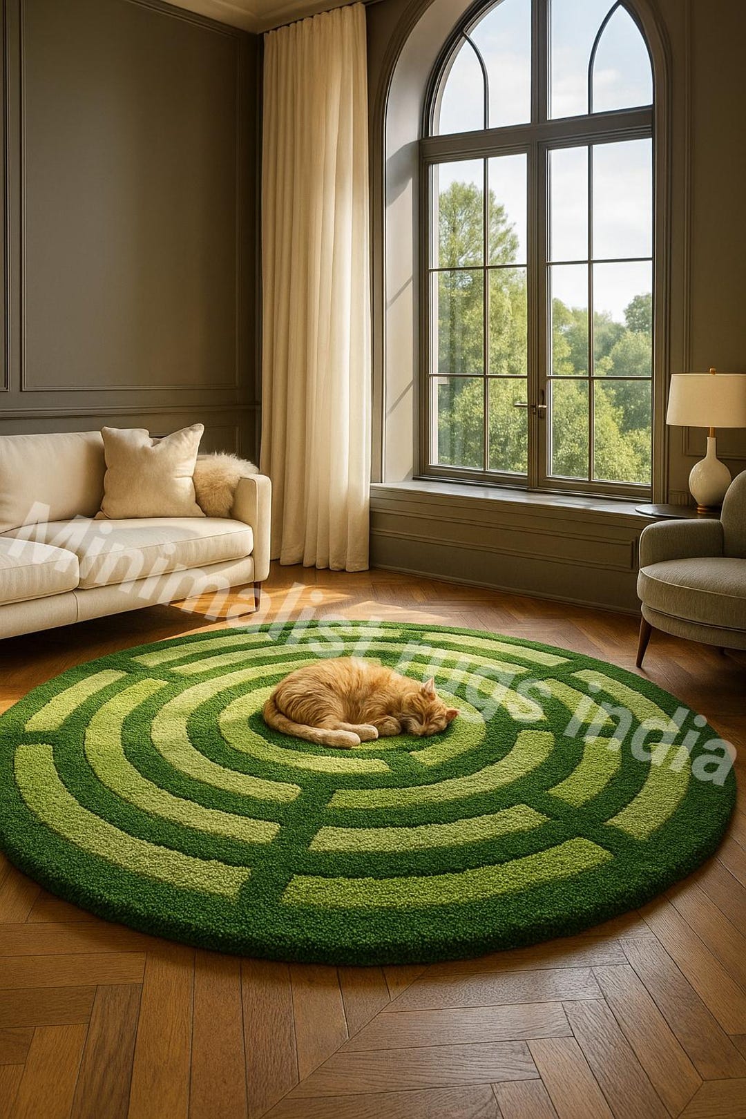 Labyrinth Mat Green Round Labyrinth Rug | Modern Tufted Wool Carpet | Maze Pattern ...