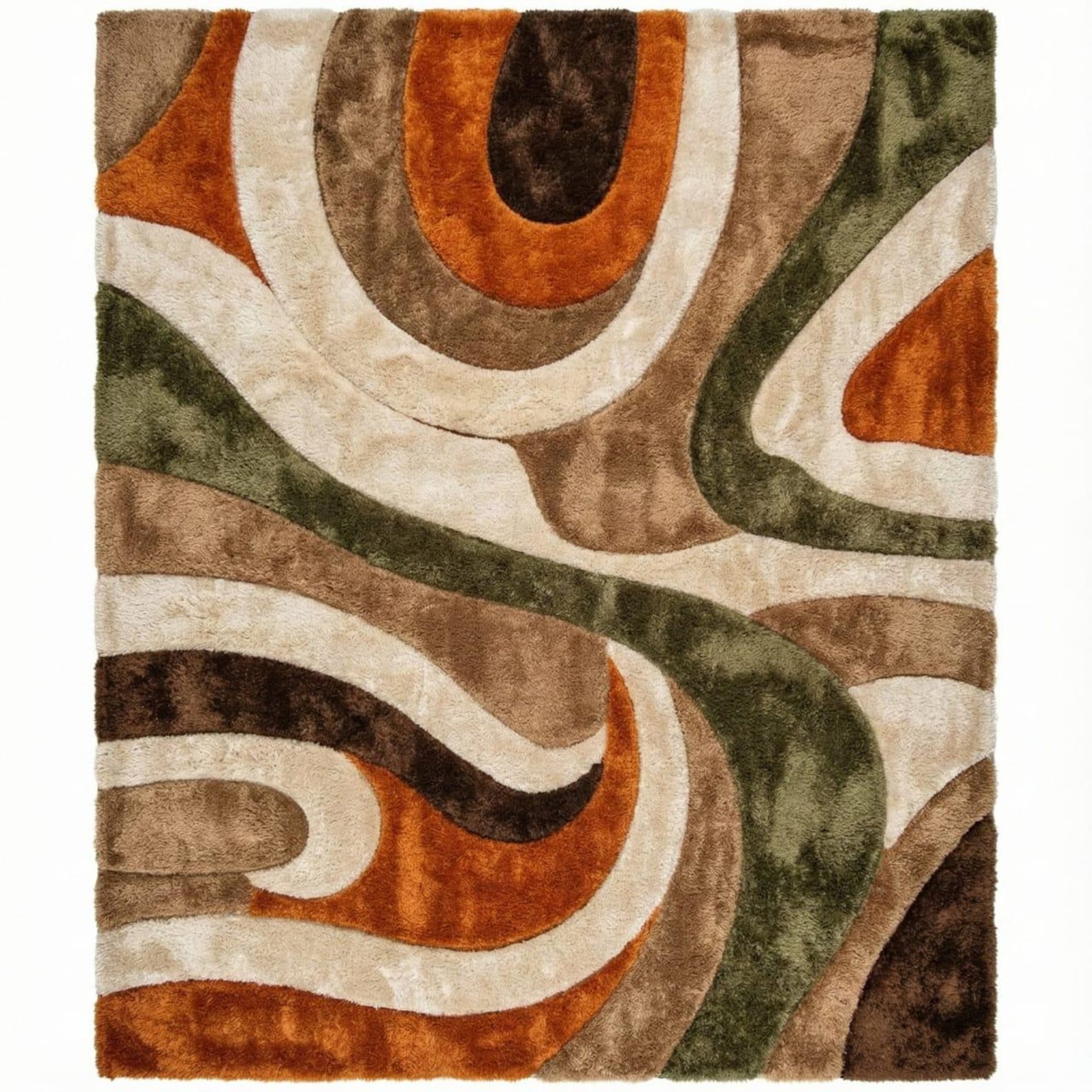 Hand Tufted Abstract Area Rug, Modern Wave Design Silk Wool Rug, Earth ...